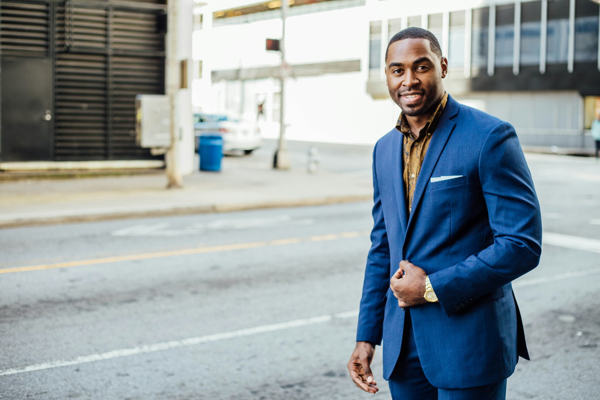 man in blue formal suit